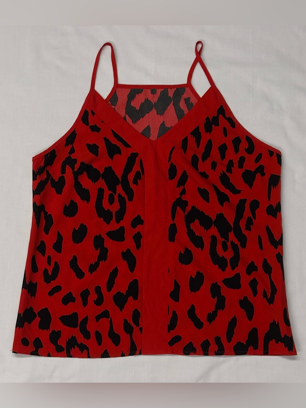 SHEIN Niay Red Black Leopard Print V-Neck Sleeveless Blouse Tank Top Size Large